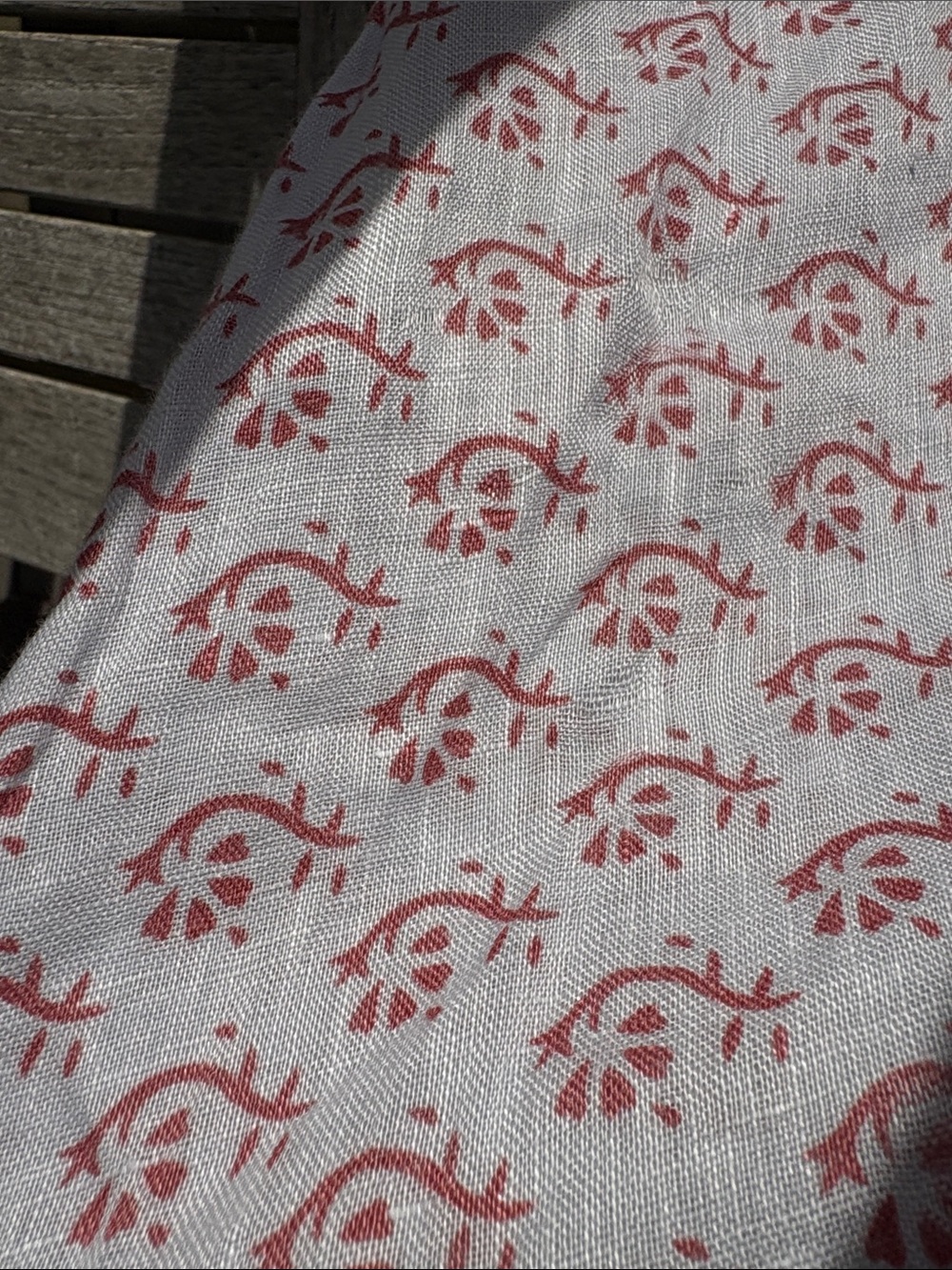 CPShades linen Long-Sleeve pale blue Dress with Red Floral Motif - Picture 13 of 13